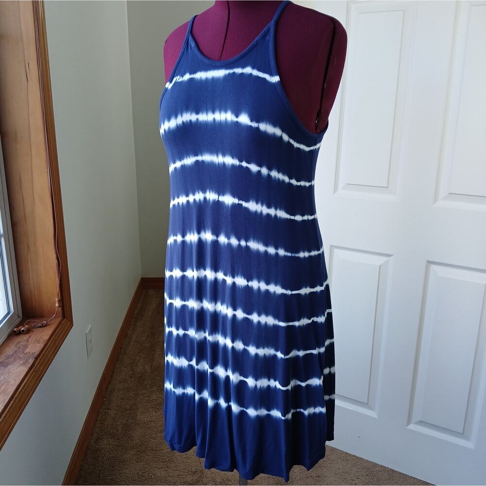 Old Navy Cool Knit Tie Dye Maxi Dress L dark blue sleeveless cami tank striped